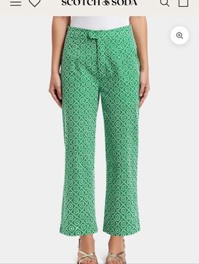 Scotch & Soda Broderie Straight Fit Pants Green Size L Boho Chic
